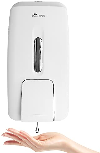 PLUSSEN Dispenser da Muro Manuale Sapone 800ml Grande Capacità per Cucina Bagno Ristoranti Hotel Ospedali dispenser manuale di gel disinfettante per le mani (9088-Bianco)