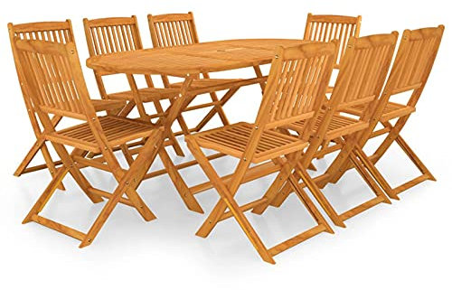 ZEYUAN 9-TLG. Garten-Essgruppe, Gartentisch Mit Stühlen Set, Gartenmöbel Set, Sitzgarnitur Garten, Esstisch Stühle Set, Gartensitzgruppe, Klappbar Massivholz Akazie