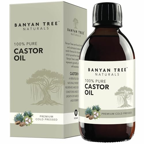 Banyan Tree Natural Castor oil 250ML 100% Pure & Natural Premium Quality Freshly Pressed UV Glass Bottle Hexane Free Eyelashes, Eyebrows, Skin & Hair Growth