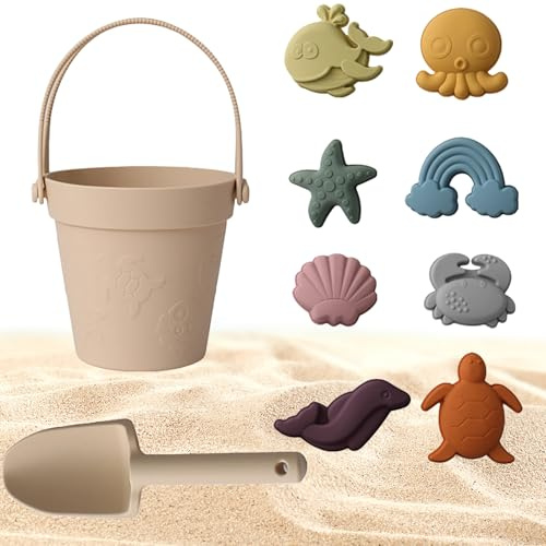 CHSEEO - Juego de playa para beber, silicona, juguete de playa infantil, 8 piezas, con cubo de playa, plegable, modelo animal, para bandeja de arena interior, exterior, juguetes de jardín