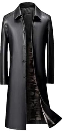 Hgvcfcv Gabardina larga de cuero para hombre, abrigo de invierno de piel gruesa y cálida para hombre