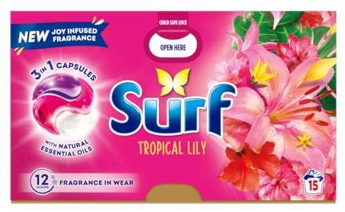 Surf 3 in 1 Laundry Washing Detergent Capsules Tropical Lily 15 washes