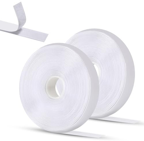 Oderra Adhesivo Doble Cara, Belcro Adhesivo Doble Cara Fuerte, 8 Metros x 2 cm en Color Blanco - Cinta de Sujeción Fuerte de Gancho y Bucle para Proyectos de Bricolaje