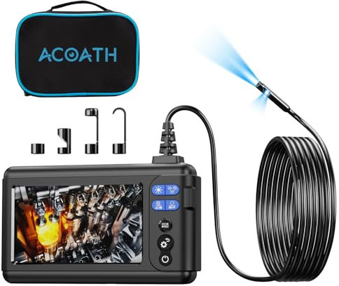Acoath Endoskopkamera mit Licht 3M, Dual-Lens 1080P HD Industrie Endoskop mit 8 LEDs, 5.0-Zoll-IPS-Bildschirm Inspektionskamera, IP67 Wasserdicht 32GB SD-Karte Rohrkamera mit Halbstarres Kabel