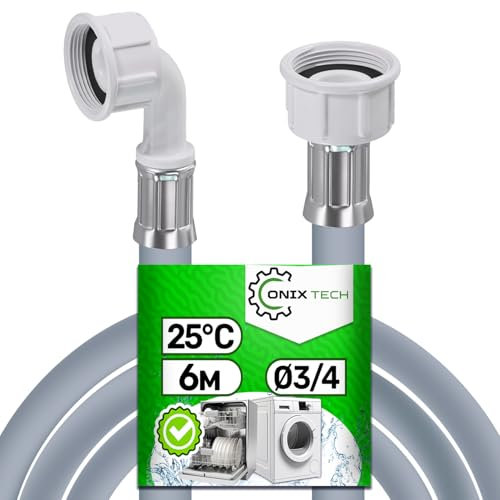 Tuyau Machine à Laver et Lave Vaisselle 6m pour Arrivee D'eau avec Soupapes Ø 3/4 Pression de 20 à 60 Bar pour Températures de 25°C - MADE IN ITALY - Garantie de 5 Ans - ONIX TECH