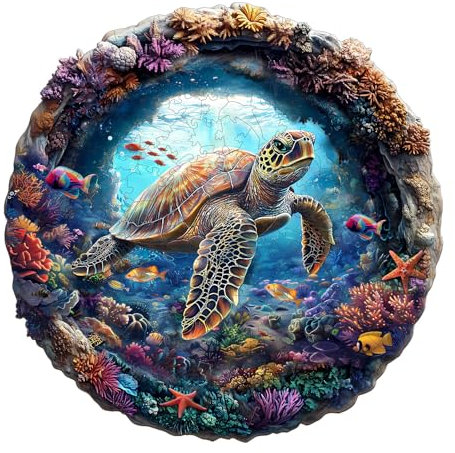 Wooden Jigsaw Puzzles for Adults & Kids - 3D Vision turtle Jigsaw Puzzles 200pcs, Artistic Wall Decor & Birthday Gift Idea for Friends, Home Office Puzzle (29x29cm)
