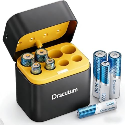 Dracutum AA AAA Rechargeable Lithium Batteries (4xAA 3600mWh & 4xAAA 1300nWh) with Fast Charger Set, 1.5V Lithium AA Battery with 2000+ Cycles for Blink Camera