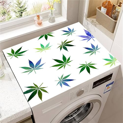 Highdi Housse de Protection pour Machine à Laver Top, 3D Feuilles Colorées Coussin de Machine à Laver Antidérapant, Tapis de Protection pour Dessus Sèche-Linge Séchage Rapide (Blanc,60x60cm)