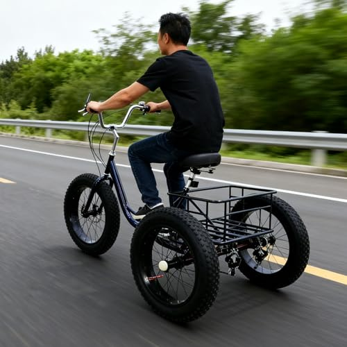 20''x 4'' Trehjuling Med Feta Däck För Vuxna - 7 Växlar/Justerbara Säten, Snöcykel Med 3 Hjul, Cruisercyklar, För Kvinnor, Män, Semester, Utflykter, Camping, Underhållning Blue