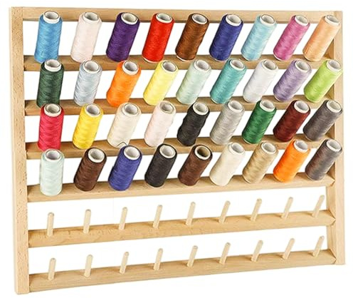 Soporte de hilo para montaje en pared, con capacidad para 54 carretes, estante de hilo de madera para colgar, para coser, acolchar, bordar, suministros para manualidades, soporte para montaje en pare