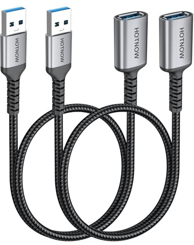 HOTNOW – USB 3.0-förlängningskabel [50 cm 2-pack], nylonflätat, USB A-hane till A-hona, kompatibel med webbkamera, kamera, hub, mus, tangentbord, hårddisk, headset, gamepad, skrivare, minnesplatta, 50