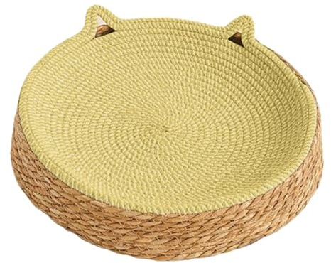 Lettino per gatti in tessuto – 35 x 35 x 10 cm, tavola da grattare tonda per gatti, corda in cotone con orecchie | traspirante a mano per alleviare la noia, cuscino per esercizi securi