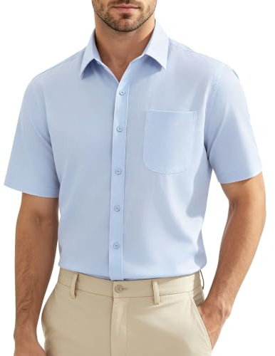 Mauro Kane Camisa Hombre Manga Corta Casual Negocios Camisa Verano sin Planchar con Botónes con Bolsillo Mezcla de Fibra de Bambú Corte Regular