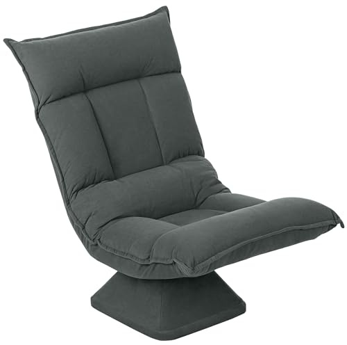 HOMCOM Chaise de Sol Pivotante 360° Fauteuil Pliable en Velours Gris Foncé | Dossier Réglable 5 Positions, Chaise Méditation Rembourrée, pour Salon, Gaming et Lecture