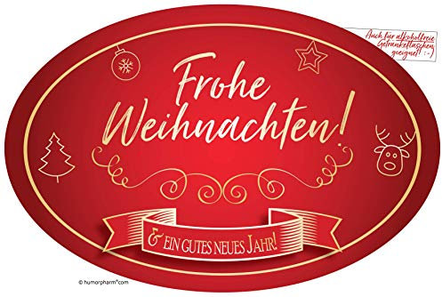 Frohe Weihnachten Aufkleber Flaschenetikett Etikett für Freunde, Familie, Kunden, Geschäftskontakte für Sektflaschen und Weinflaschen oval gold elegant