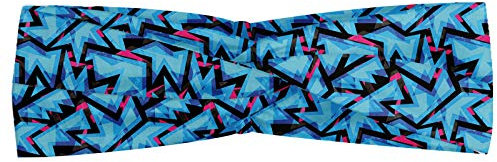 ABAKUHAUS Abstrait Bandeau, Trippy Neon en contraste avec Illustration grunge Effets numériques, Serre-tête Féminin Élastique et Doux pour Sport et pour Usage Quotidien, Ciel Bleu Noir Rose