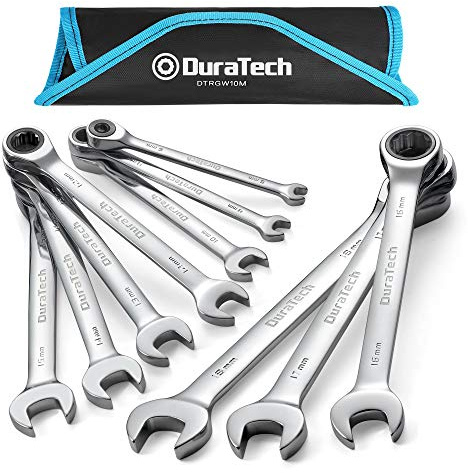 DURATECH Ratcheting Wrench Set, Combination Wrench Set, Metric, 10-piece, 6-18mm, CR-V Steel, with Pouch