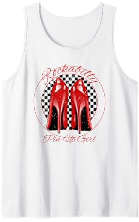 Rockabilly Pin-Up Girl, pompes à talons hauts rouges Débardeur