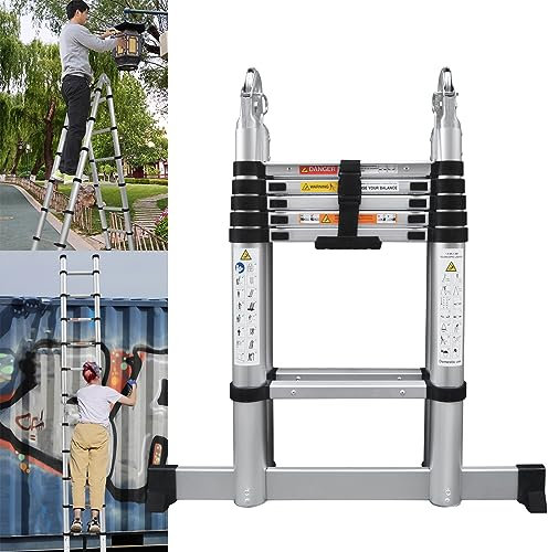 Escaleras Telescópicas 3.8m/1.9m+1.9m Escalera Plegable de Aluminio, Escalera Multiusos, Extensible y Portátil, Carga MáXima 150kg, CertificacióN de Seguridad EN131