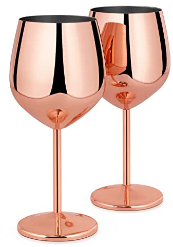Livole 18oz 550ml Stainless Steel Wine Glasses, Elegant Goblet, Unbreakable Wine Glasses for Cocktail, Champagne, Camping Wine Glass Set of 2, Red Wine Glass for Travel, Picnic, Party, Rose Gold
