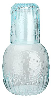 Set di Caraffa e Bicchiere per Acqua da Comodino, Set di Brocca e Bicchiere per Caraffa da Notte in Cristallo, Bottiglia per Collutorio in Vetro per Caraffa per Acqua Notturna per Bagno, Camera(Blu)