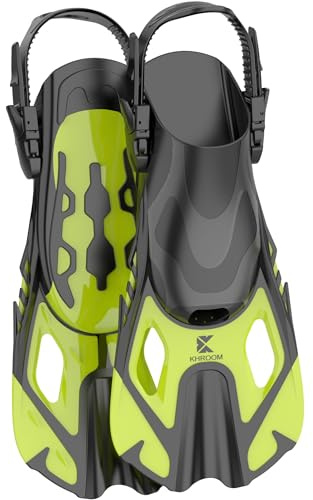 Khroom short fins adults / children size 32-47 | adjustable snorkel fins short | swim fins short fins for snorkelling | diving fins adjustable for swimming green 4,5-8