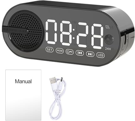 Sveglia Bluetooth 5.0 con radio, luce notturna, altoparlante stereo, doppio orologio digitale, ricarica USB