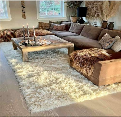 Beautiful 9 x12 Flokati Rug. Long 3 Pile. 100% Natural Wool. Authentic Greek flokati Rug. Off White Shaggy Wool Area Rug