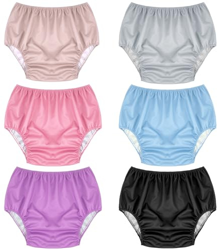 Breathffy 6 Pcs Waterproof Plastic Diaper Cover Adult,Medium,Mixed Colors | Women Rubber Pants, Leakproof Incontinence Underwear, Washable Reusable, for Disabled, Elderly, Postpartum