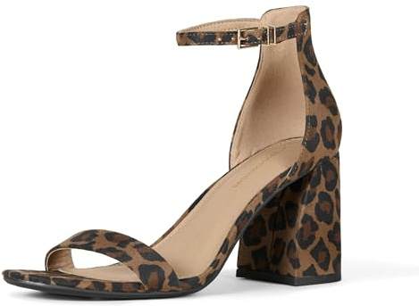 Amazon Essentials Sandalo con Tacco Alto a Blocco Donna, Leopardata Finta Scamosciato, 44.5 EU
