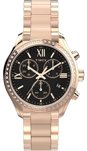 Timex Women's Dress 38mm Watch - Rose Gold-Tone Bracelet Black Dial Rose Gold-Tone Case