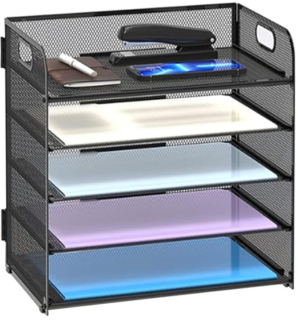 Schreibtisch-Briefständer Aus Netzstoff, 5 Fächer, Netz-Papierhalter, Aufbewahrungsablagen, Briefablage-Schreibtisch-Organizer, Schreibtisch-Netz-Brief-Organizer, Metallgeflecht-Schreibtisch-Akten-Org