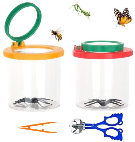 Insekten Lupe Behälter,Insekten Viewer,Becherlupen für Kinder 2PC Insekten Beobachtungsbox mit Insektenfänger und Pinzette,Entdecker Spielzeug für Kinder Outdoor Wissenschaft Natur Erkundung