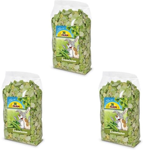 JR FARM Erbsenflocken | 3er Pack | 3 x 200 g | Snack für alle Nager und Zwergkaninchen | Schonend vorgegart und leicht verdaulich | Besonders reich an A und C Vitaminen