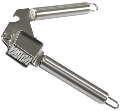 COOK CONCEPT, KU6653, Presse-Ail Manuel en INOX, Ustensile de Cuisine Ergonomique, Facile à Nettoyer, Multifonction avec Décapsuleur, Durable et Résistant, Argent, Taille Unique