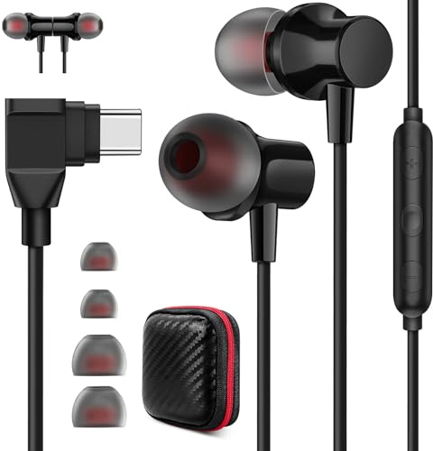 USB C-hörlurar 90° för Galaxy A56 A36 A55 A35 A54 5G, öronsnäckor med kabel mikrofon typ C headset USB C-anslutning HiFi Stereo för Samsung S25 S24 iPad iPhonne 16e 15 Pro Pixel 9 8 POCO X7 Pro
