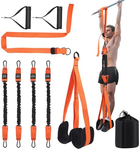 Bande de traction, résistance à 8 niveaux, résistance 75-300 kg, 4 bandes de traction et 2 pédales stables pour repose-pieds, maison, débutants et experts