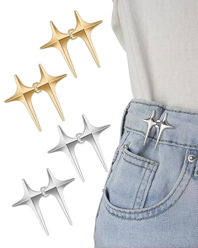JUKOTA 4 Paia Stringi Pantaloni Vita, Bottoni Jeans Regolabili, Stella Rimovibile Bottoni per Stringere Jeans, Spille per Bottone Jean, Bottone Stringi Pantaloni Senza Cucire per Calzoni​, Gonne