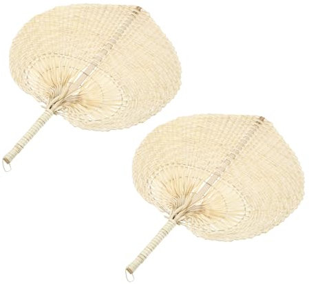 LABRIMP Chinese Hand Fan Handmade Woven Straw Handheld Fans Brown Leaf Wedding Photo Prop Party Decoration 2pcs Set