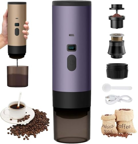 PZCC 3 in 1 macchina per caffè portatile, 72 W caffettiera portatile, 12 V caffè espresso ricaricabile, USB caffettiere espresso con capsule, prenotazione dell'acqua 90 ml, per ufficio campeggio auto