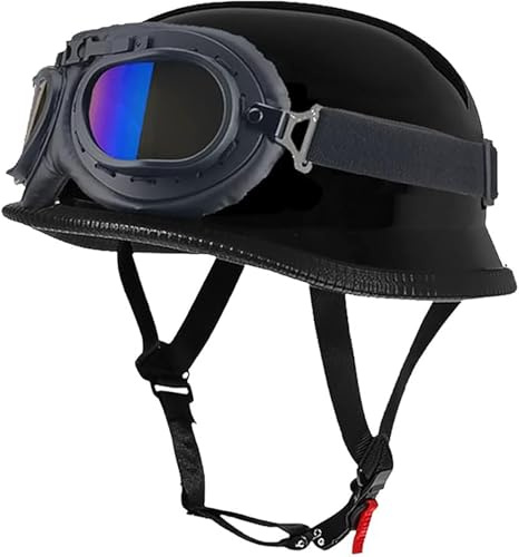 Casco Da Moto In Stile Tedesco, Mezzo Casco Con Calotta Cranica, Casco A Conchiglia Per Adulti, Uomo E Donna, Omologato ECE 22.06, Casco Retrò Per Cruiser, Scooter, Chopper 7,XL/(61~62cm)