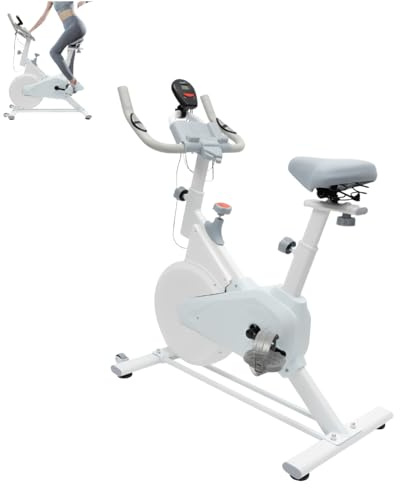 Cyclette con resistenza regolabile, silenziosa cyclette con display LCD e supporto per tablet, capacità di carico 80 kg, comoda seduta per allenamento cardiaco a casa (bianco)