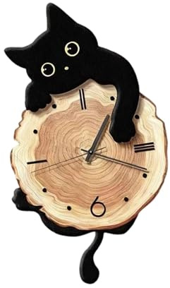perfk Horloge Murale Chat avec Queue Battante, Horloge Murale Silencieuse (sans), Décorative et Unique, pour Enfant Salon Chambre Cuisine, Pile Non Incluse
