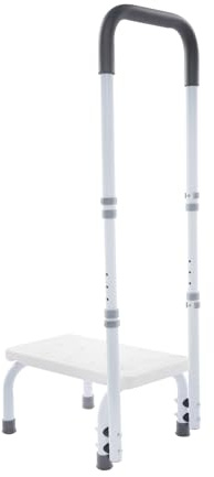 Escalón de bañera con asa, escalera con mango regulable en altura, altura regulable de 5 marchas, antideslizante, taburete de hasta 136 kg, para cocina, bañera (blanco)