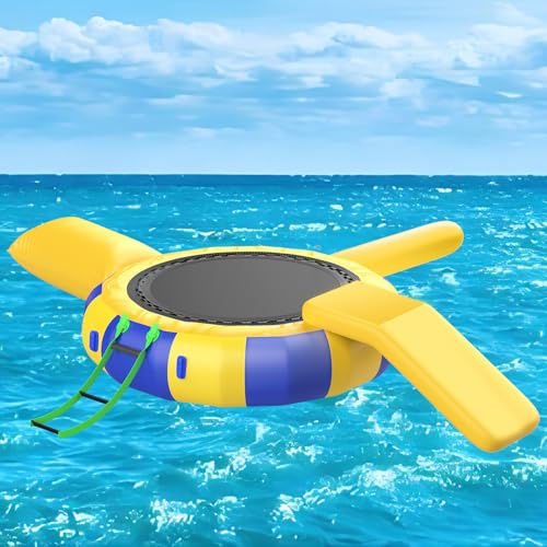 16ft,Inflatable Water Trampoline, Floating Lake Trampoline for Adults Portable Bounce Swim Platform for Lake, Pools with Pump and Rope Ladder