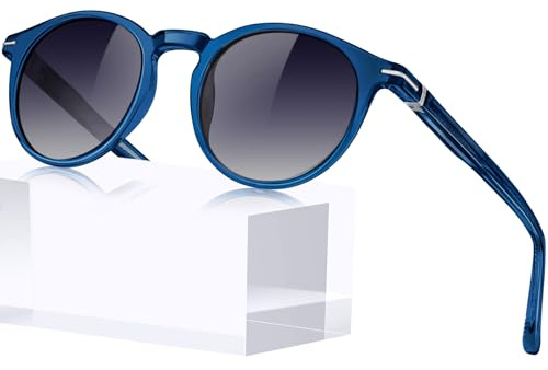 KANASTAL Gafas de Sol Azul Hombre Polarizadas Pequeñas Degradadas Redondas