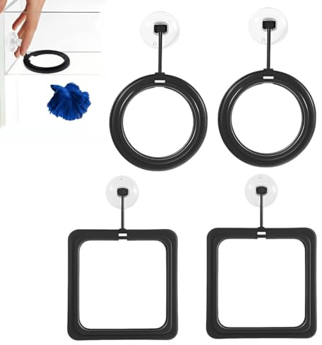 ROLKUFA 4 Pezzi Anelli di Mangime per Acquario, anello flottante tondo e quadrato per pesci, per betta, guppy e tartarughe, nero