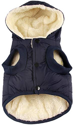 JoyDaog - Cappottino invernale per cani, con cappuccio, caldo, foderato in pile, per cani di taglia piccola (blu XS)