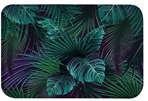 A.Monamour Badematten Badteppiche Badvorleger Exotische Tropische Grüne Monstera Palm Verlässt Dunkle Hintergrundhand Gezeichnetes Pictureed Flanell Türmatte Teppiche Matte Für Badezimmer 40x120cm