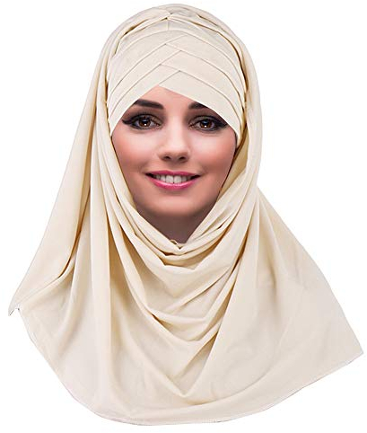 YOFASEN Slouchy Muslimischer Hut - Frauen Islamische Schals Schönes Hijab Beanie Mützen Schal Kopftuch, Beige, One size